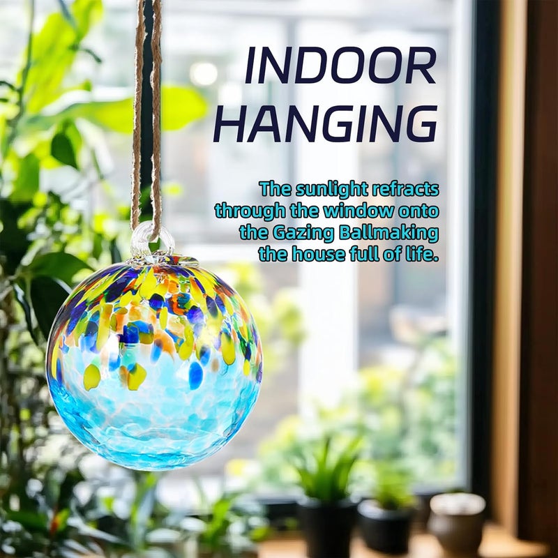 VOREEN 4" Hanging Glass Garden Gazing Ball Hand Blown Glass Witch Ball Christmas Ornament Friendship Balls for Outdoor Garden Patio Window Home Décor, Gift for Mom Wife Friend, Blue Ocean - Image 5